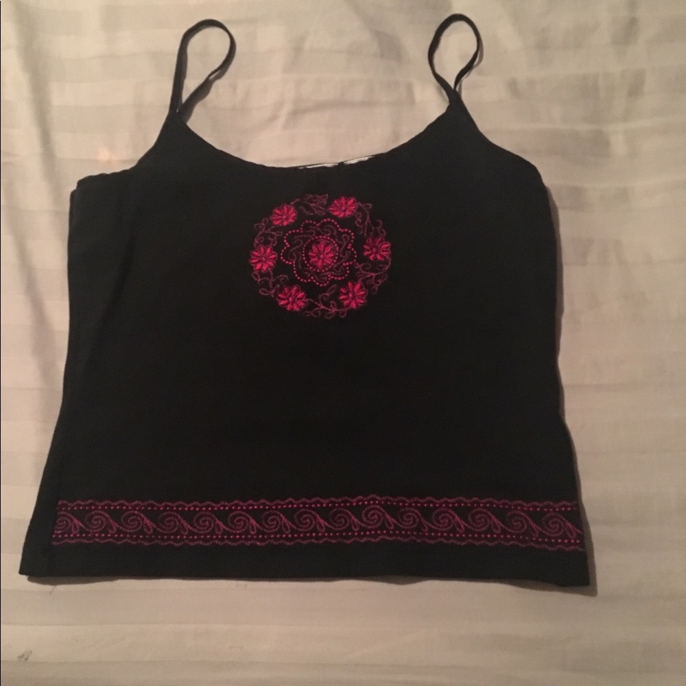 Black tank top with beautiful pink designs